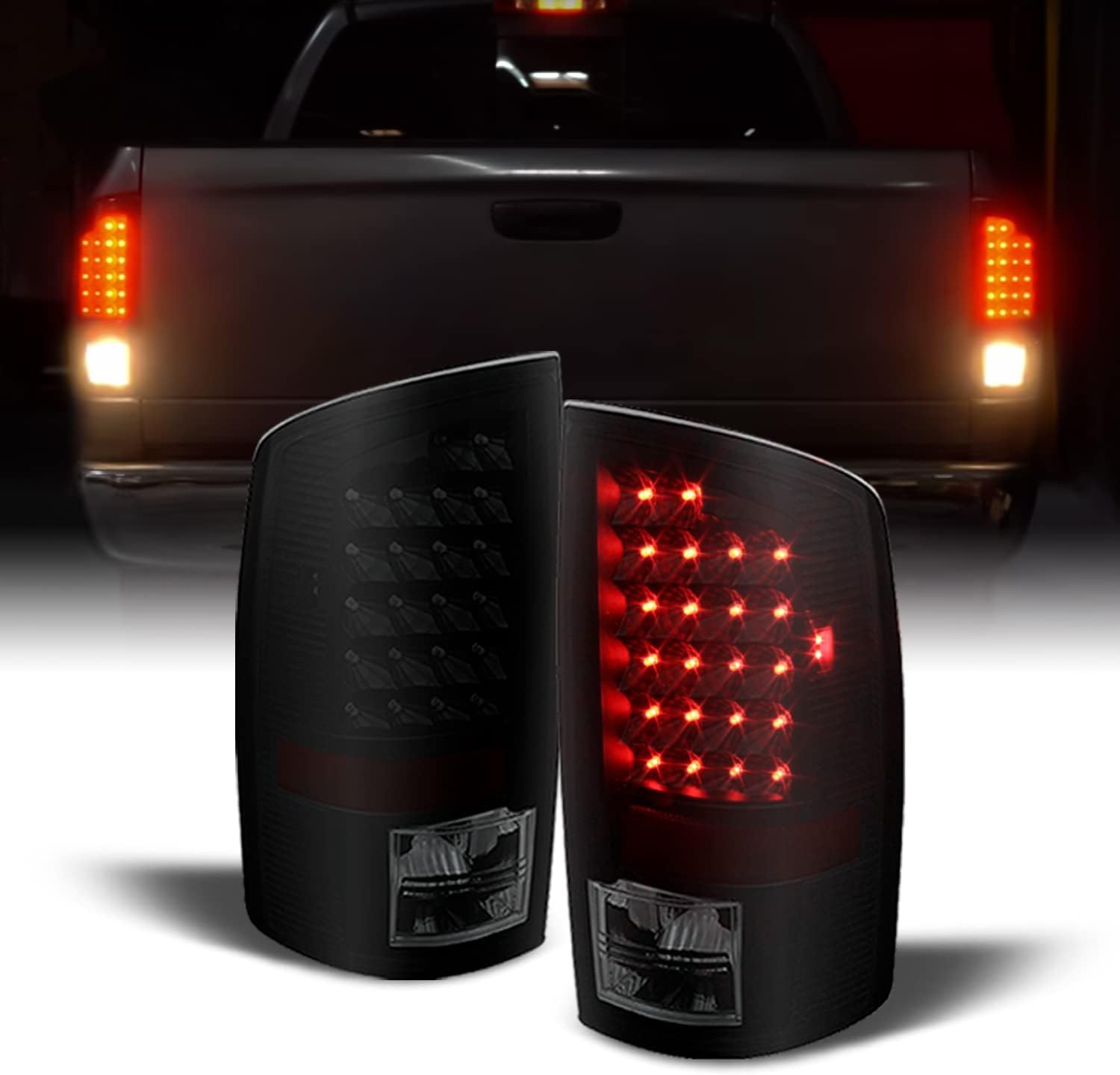 Dodge Tail Lights Pair Of Black LED Tail Lights For 2002-2006 Dodge Ram 1500 /2500/3500 – Clear Lens, Smoked Housing Smoked Tail Lights - Foto 11