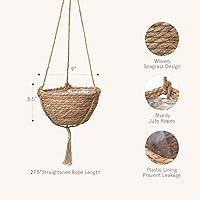 Vista 6 de LA JOLIE MUSE Juego de Cestas Colgantes de Hierba Marina Natural, Macetas de Interior, Cubierta de Maceta de Decoración Boho, 9 (D)*5.5(H) Pulgadas