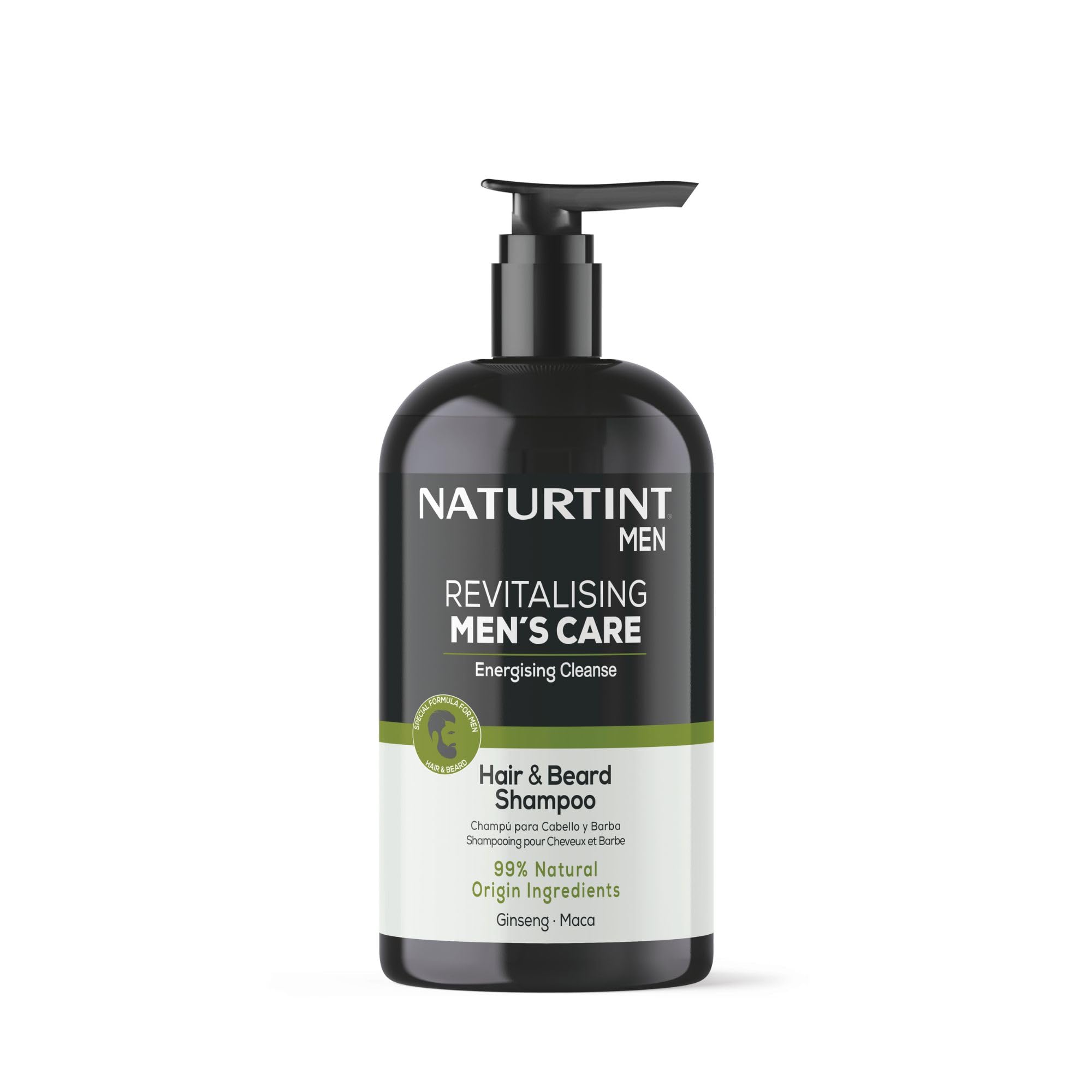 Naturtint Revitalising Men's Care - Hair and Beard Shampoo - Energising Cleanse with Ginseng and Maca Extracts (500ml)