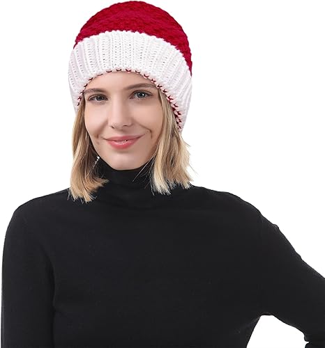 Miniatura 2 de American Trends Gorro de Papá Noel, gorro de Navidad cálido para invierno, gorro holgado de punto trenzado para adultos, mujeres y hombres, fiesta