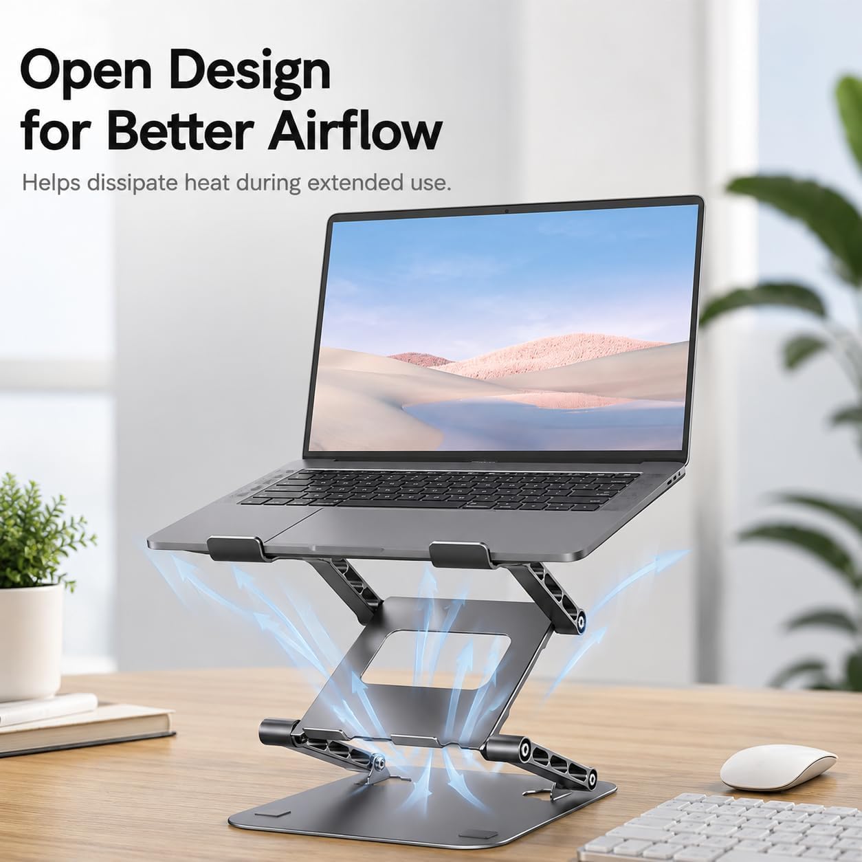 Supporto pieghevole in acciaio per computer portatile, design regolabile da | La struttura a tre livelli supporta fino a 4 kg con flusso d'aria aperto e design pieghevole portatile per lavoro studio