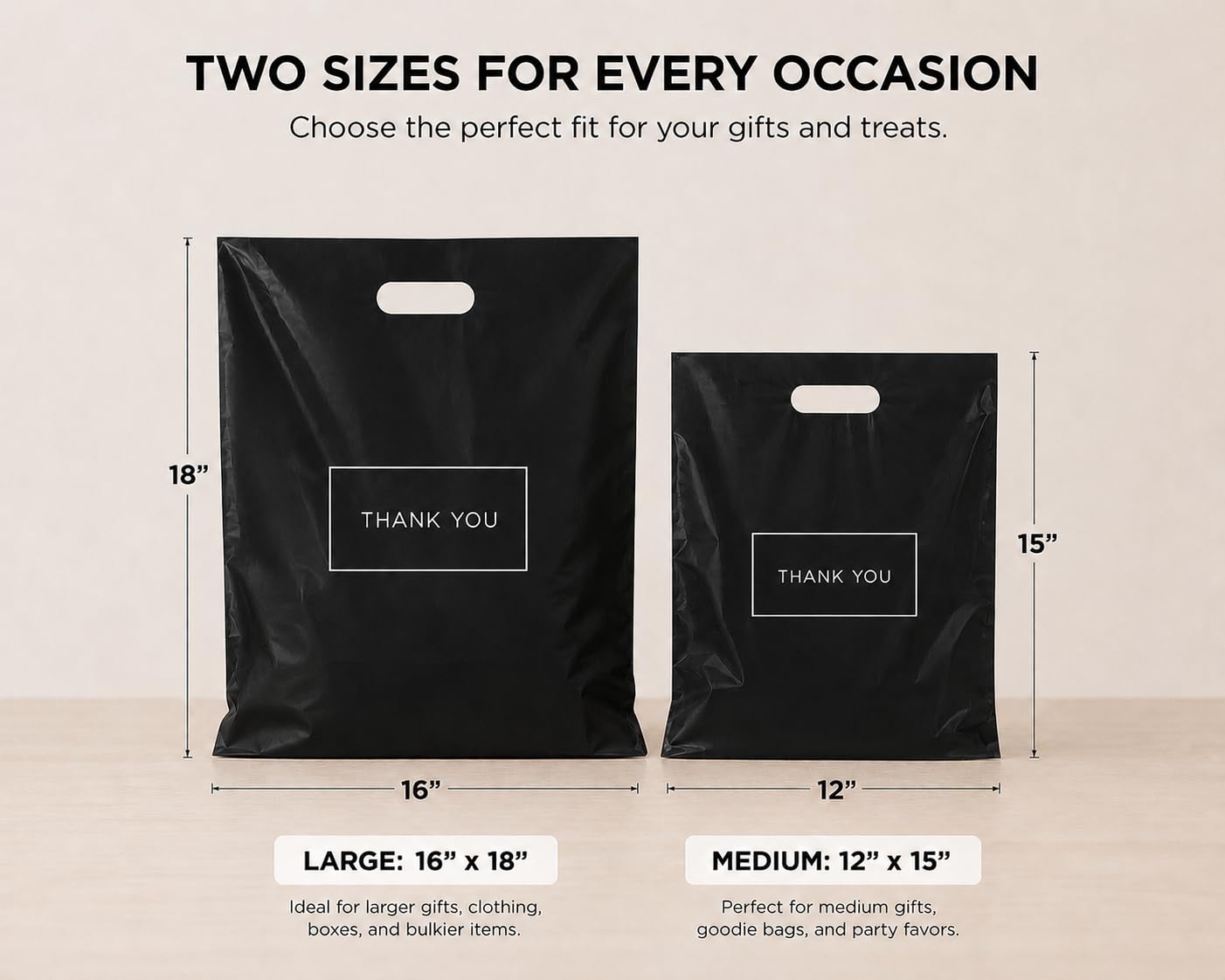 Purple Q Crafts Duże plastikowe torby na zakupy z logo "Thank You" 40 cm x 45 cm torby butikowe z uchwytami na towary, prezenty