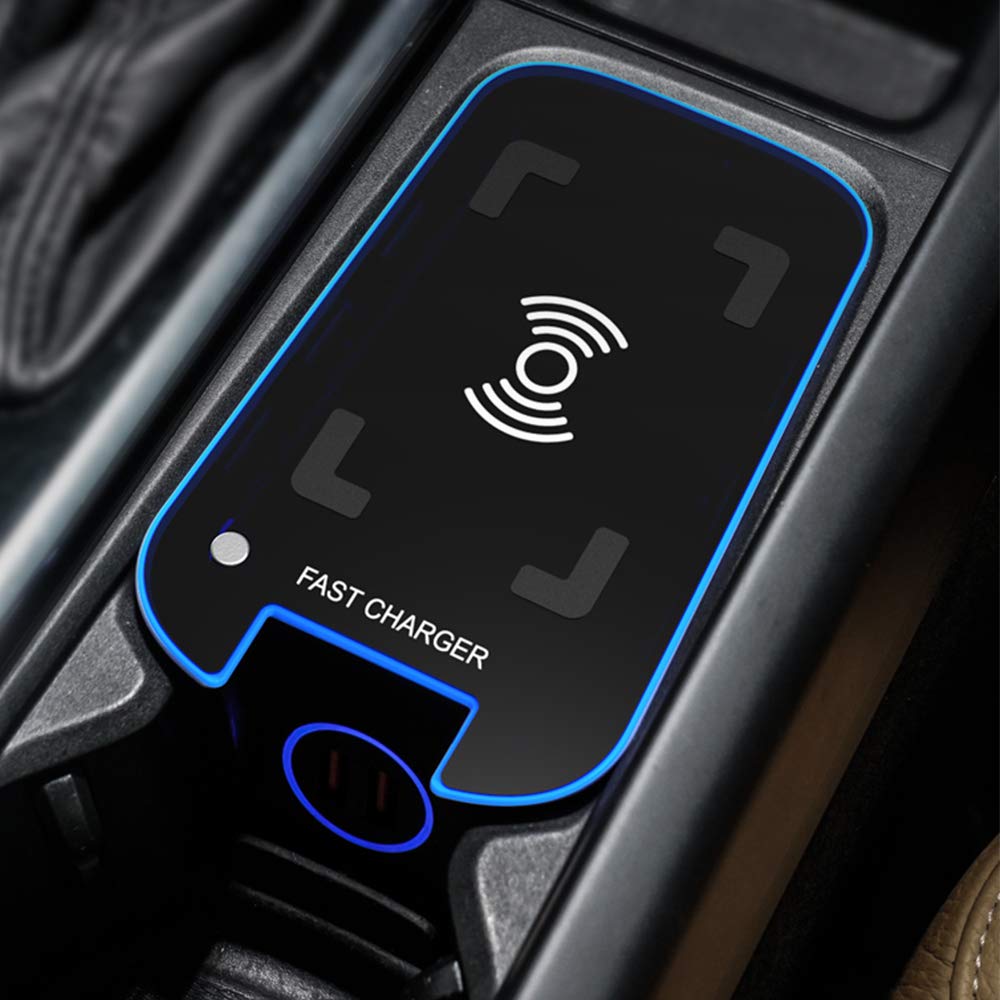 Nuevo Cargador Inalámbrico Coche para Volvo XC90 XC60 V90 V60 S90 S60 2016-2021 Consola Central Panel, 15W Carga Rápida Auto Teléfono Cargador con 2 18W QC3.0 USB Puertos para iPhone Samsung