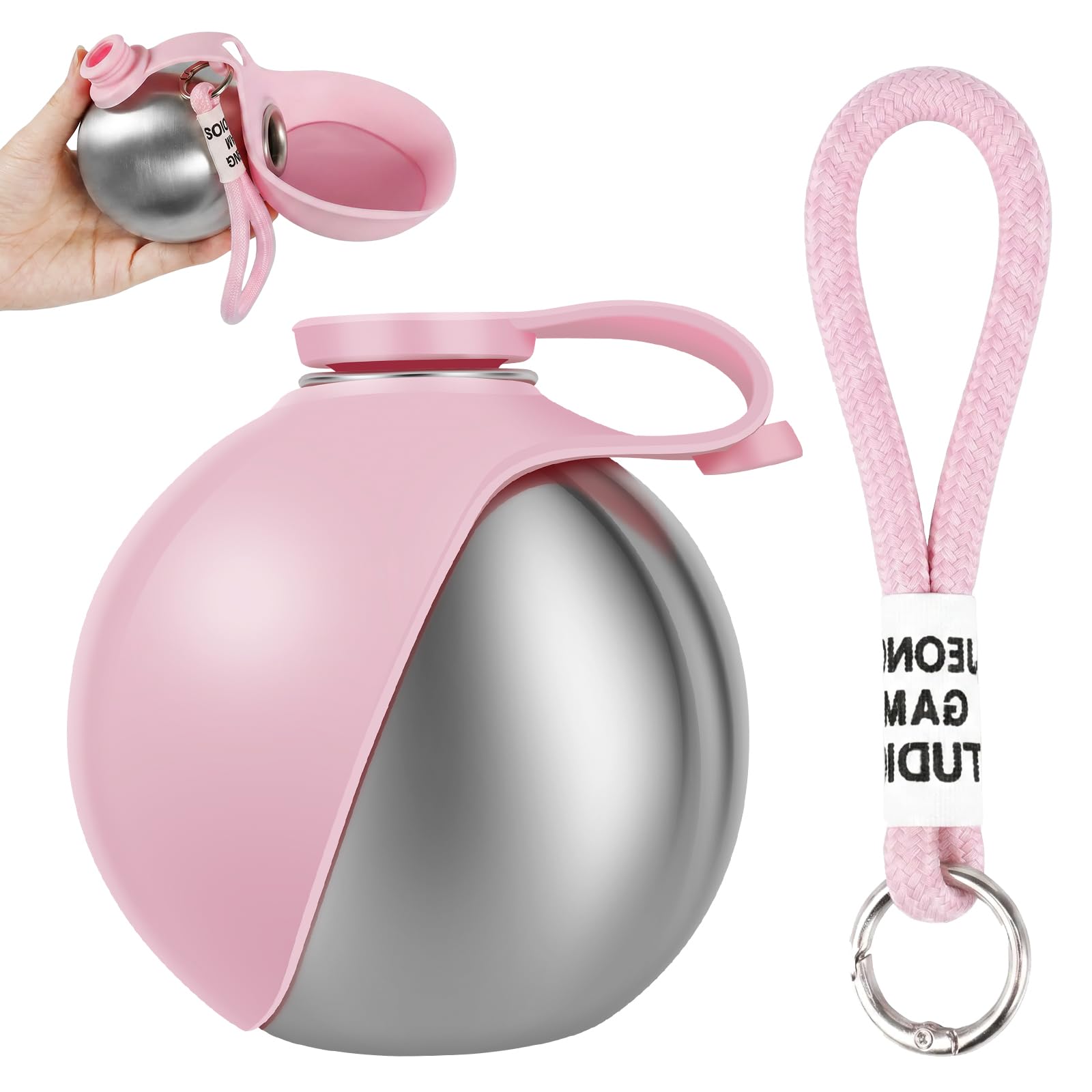 2 in 1 Portable Tumbler for Dogs, 285ml Stainless Steel Dog Water Bottle with Silicone Foldable Bowl and Attached Lanyard, Leak-Proof Pet Drink Dispenser for Walking, Park Visits, Hiking and Road Trip