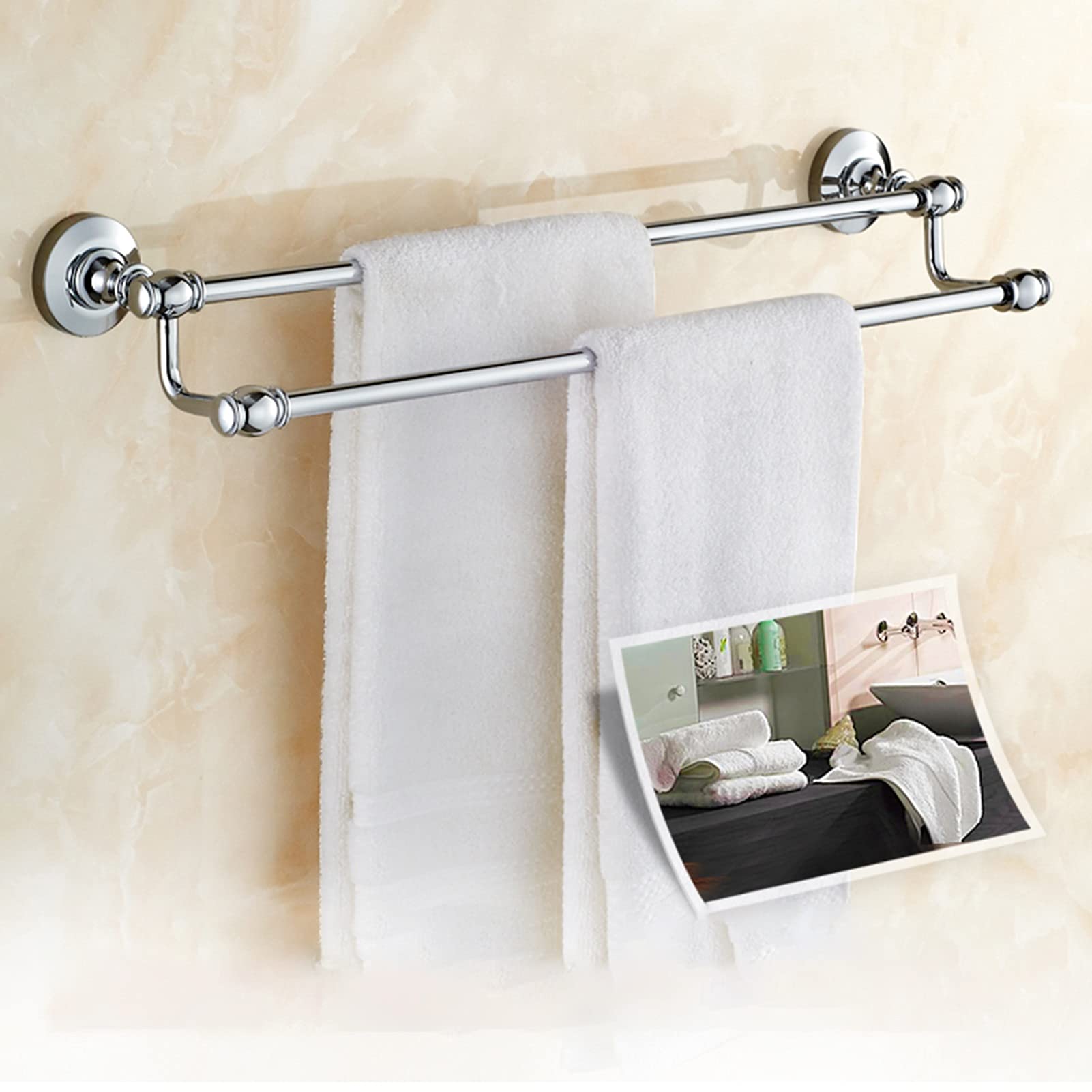 Rieles de Toallas montadas en la Pared - 40 cm 50 cm 60 cm 70 cm 80 cm Varilla Redonda de la Toalla de la Toalla de Doble Toalla para baño o Cocina, Acabado Pulido de Plata de Cobre Cromo