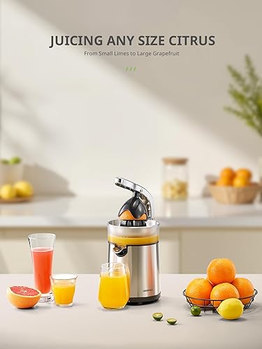 Miniatura 7 de Reemix Exprimidor eléctrico de cítricos exprimidor de naranja, limón, pomelo con cuerpo de acero inoxidable y colector de jugo transparente, fácil