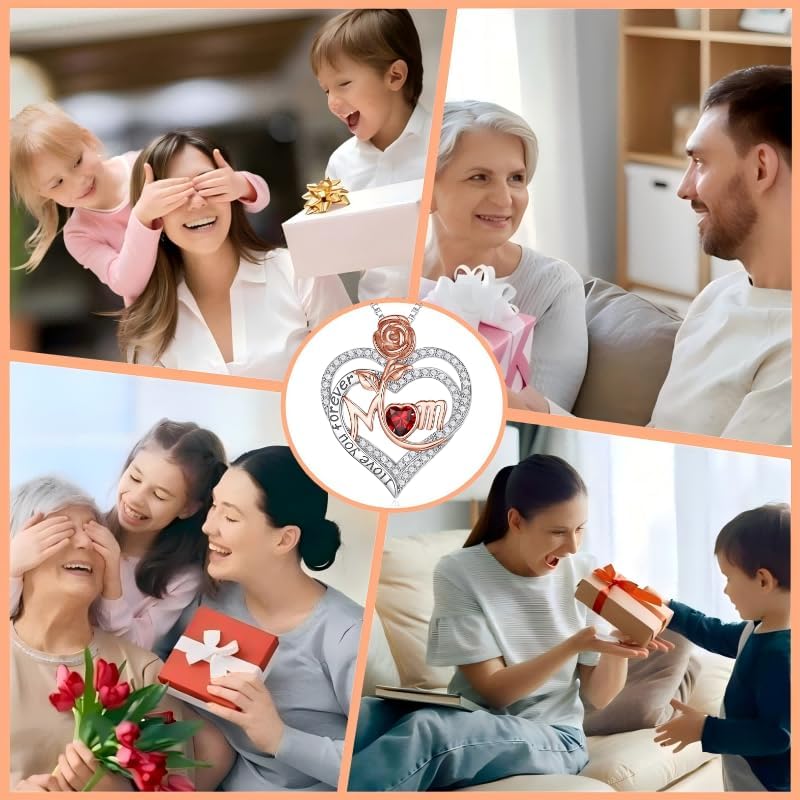 Rose Birthstone Gifts for Mom, S925 Sterling Silver Rose Heart Pendant Birthstone Necklace Mothers Day Valentines Day Christmas Birthday Jewelry Gifts for Mom - Image 7