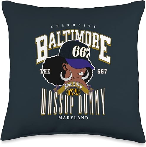 Around the Way Girls Baltimore Area Code 667 667 Area Code Baltimore Maryland Flag Blaq Girl Bmore Pride Throw Pillow, 16x16, Multicolor