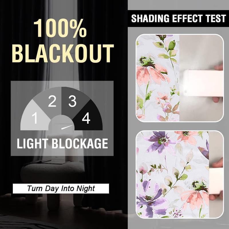 Image of Cloth Fusion Printed 100% Blackout Long Door Curtains 8 Feet Set of 2 | Purple Lotus, Room Darkening, Black Woven Back, 127 cm Wide Panel, Thermal Insulated, Stainless Steel Grommets