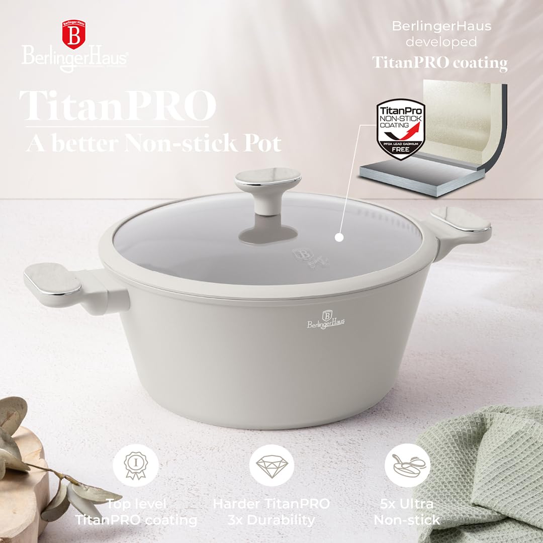 Berlinger Haus 10-teiliges Titanbeschichtetes Kochgeschirr Set Sahara Marble Collection – Antihaft, langlebig, leicht zu reinigen, ideal für gesundes Kochen und stilvolles Servieren