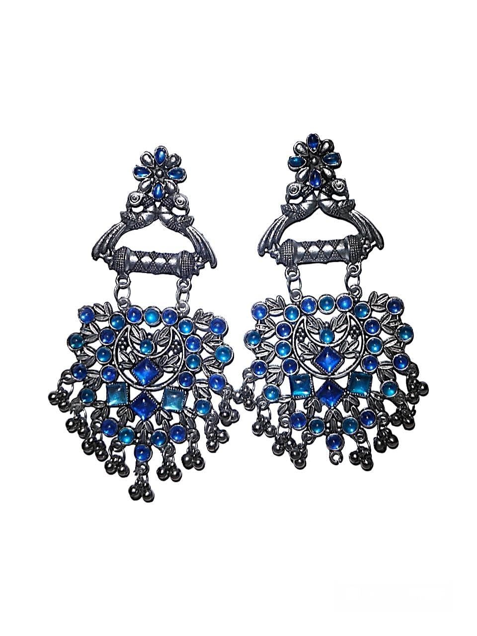 GenericBluestone Meenakari Chandbali Silver Jhumkas for Girls/Women