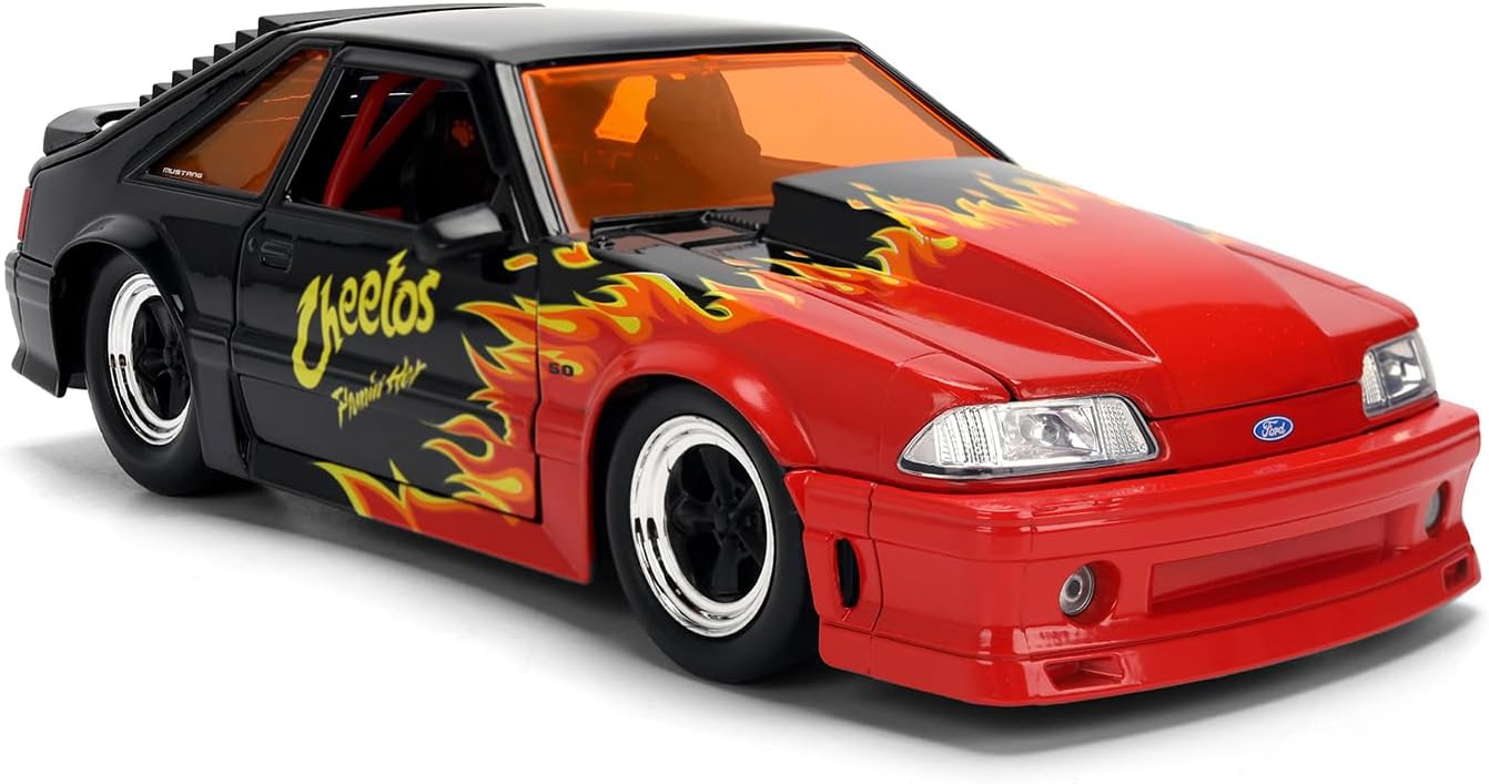 Jada 1989 Ford Mustang GT w/Chester Cheetah Figure, Cheetos Flamin' Hot Toys 36255-1/24 Scale Diecast Model Car