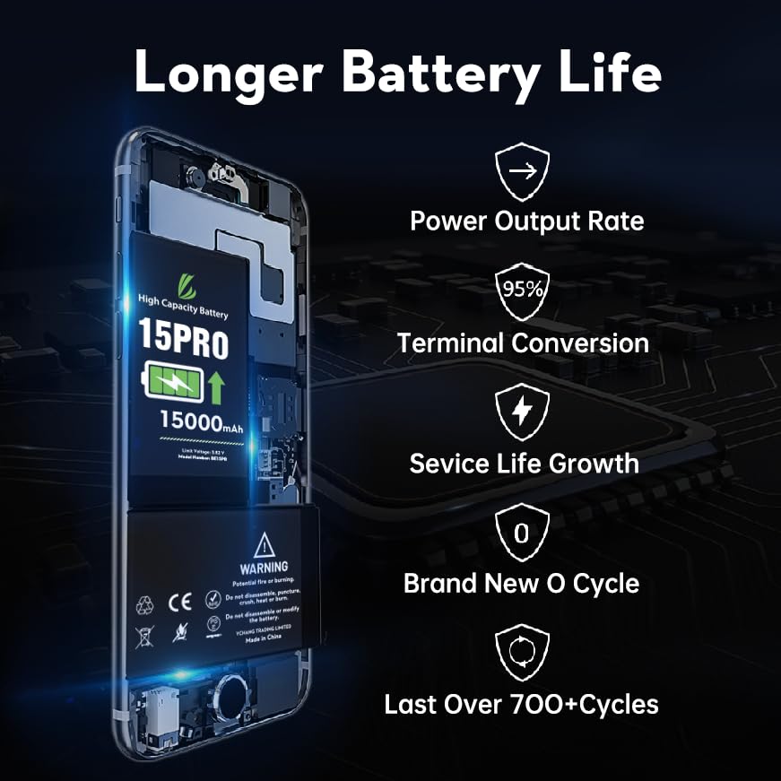 Ll Trader Battery For Iphone 15 Pro 15000mah High Capacity