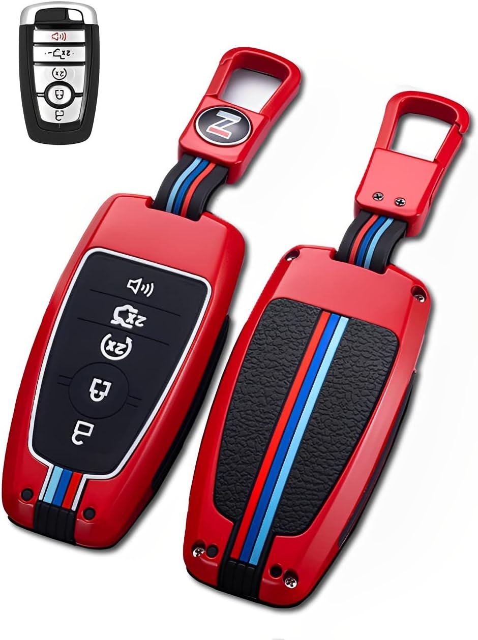for Ford Key Fob Cover Case Metal Shell Car Smart Keys Keychain Compatible Mustang Explorer Fusion Escape F150 Edge Bronco 2018-2023(FDA-RED)