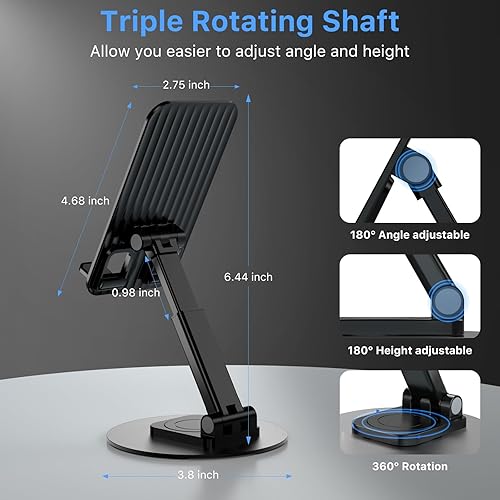 Miniatura 5 de MYBAT PRO Paquete de 2 soportes giratorios de 360 para teléfono, soporte ajustable para escritorio, base plegable para teléfono para uso de viaje,