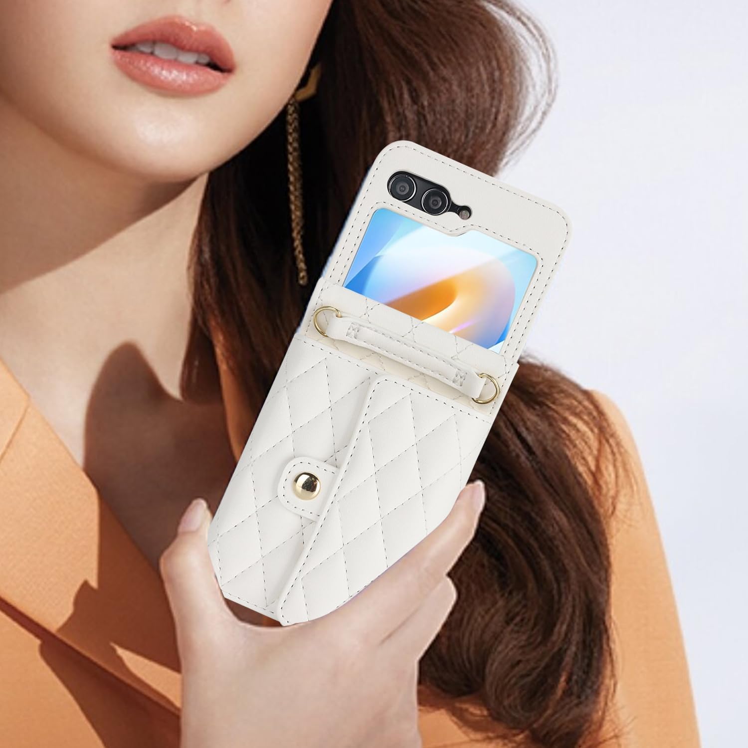 for Samsung Galaxy Z Flip 6 Accordion Crossbody Wallet Case, 4 Card Slots, RFID Blocking, and Adjustable Strap - Stylish and Versatile Accessory for The Modern Chic Woman (White)