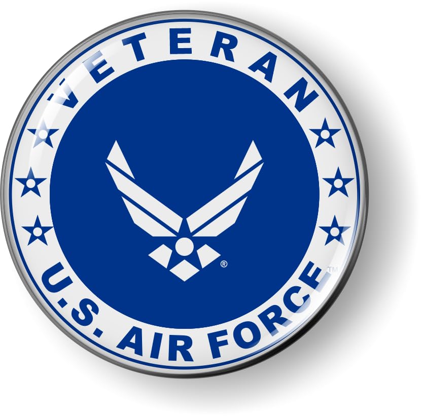 Image of BestLicensePlateFrames - U.S. Air Force Veteran Logo with USAF White Arnold Wings and Star Symbol 3D Domed CAR Emblem Badge Sticker Flexible - Official USAF and USSF Licensed Product