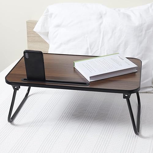Miniatura 6 de Home Basics Bandeja para portátil con patas plegables y ranura para medios, nogal oscuro (BT34177)  Estación de trabajo portátil  Desayuno en la