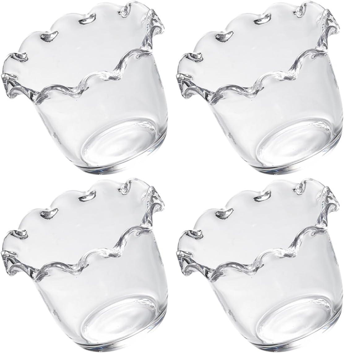 jojofuny 4pcs Flower Edge Glass Fruit Salad Bowls Set, Household Dessert and Yogurt Serving Bowls for Home Dining and Entertaining
