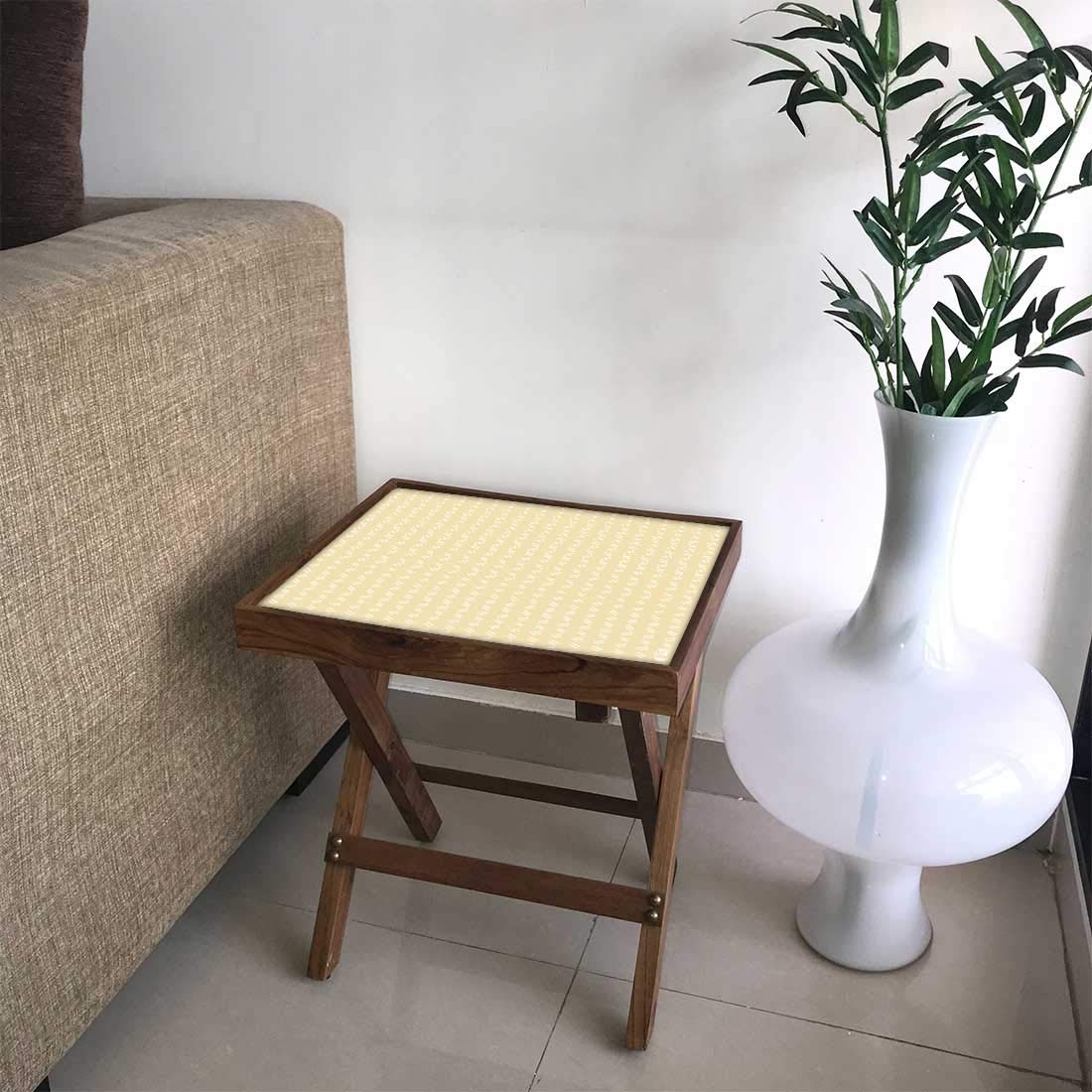 Nutcase Designer Teak Wood Side Table Folding Wooden Bedside Coffee Outdoor Picnic Table - Yellow Shade-image-0