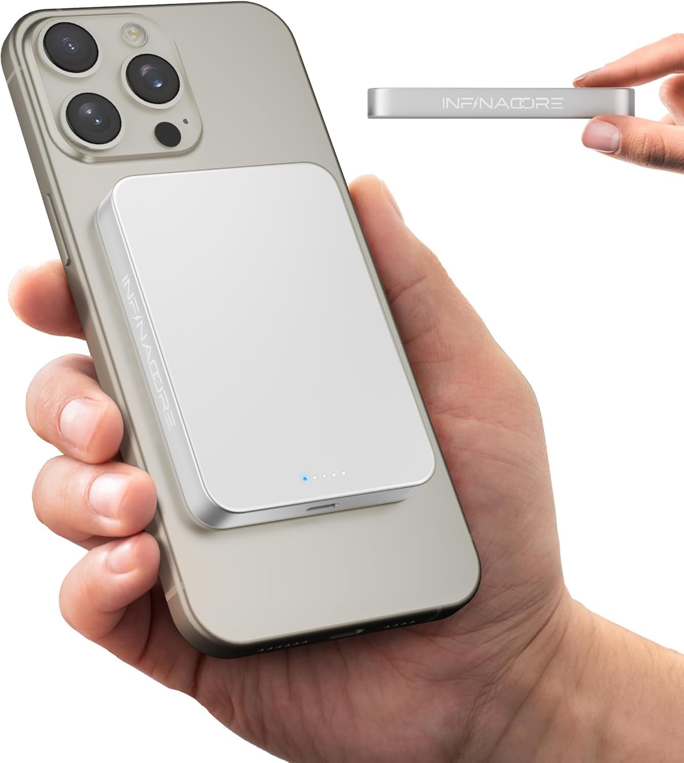 InfinaCore for MagSafe Battery Pack - Ultra Slim 5000mAh Fast Charging Portable Charger for iPhone - 20W USB C Input/Output - Wireless Magnetic Power Bank for iPhone 16/15/14/13/12/Pro/Max/Plus