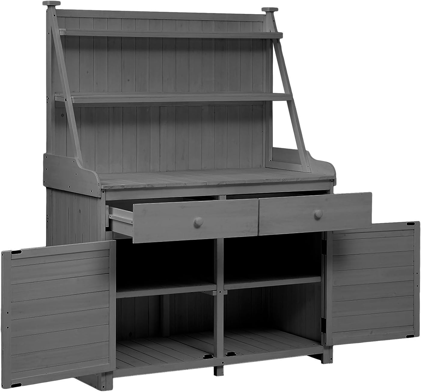 65" Garden Potting Bench Table, Fir Wood Workstation with Storage Shelf, Drawer & Cabinet for Outdoor & Indoor Use,Gray