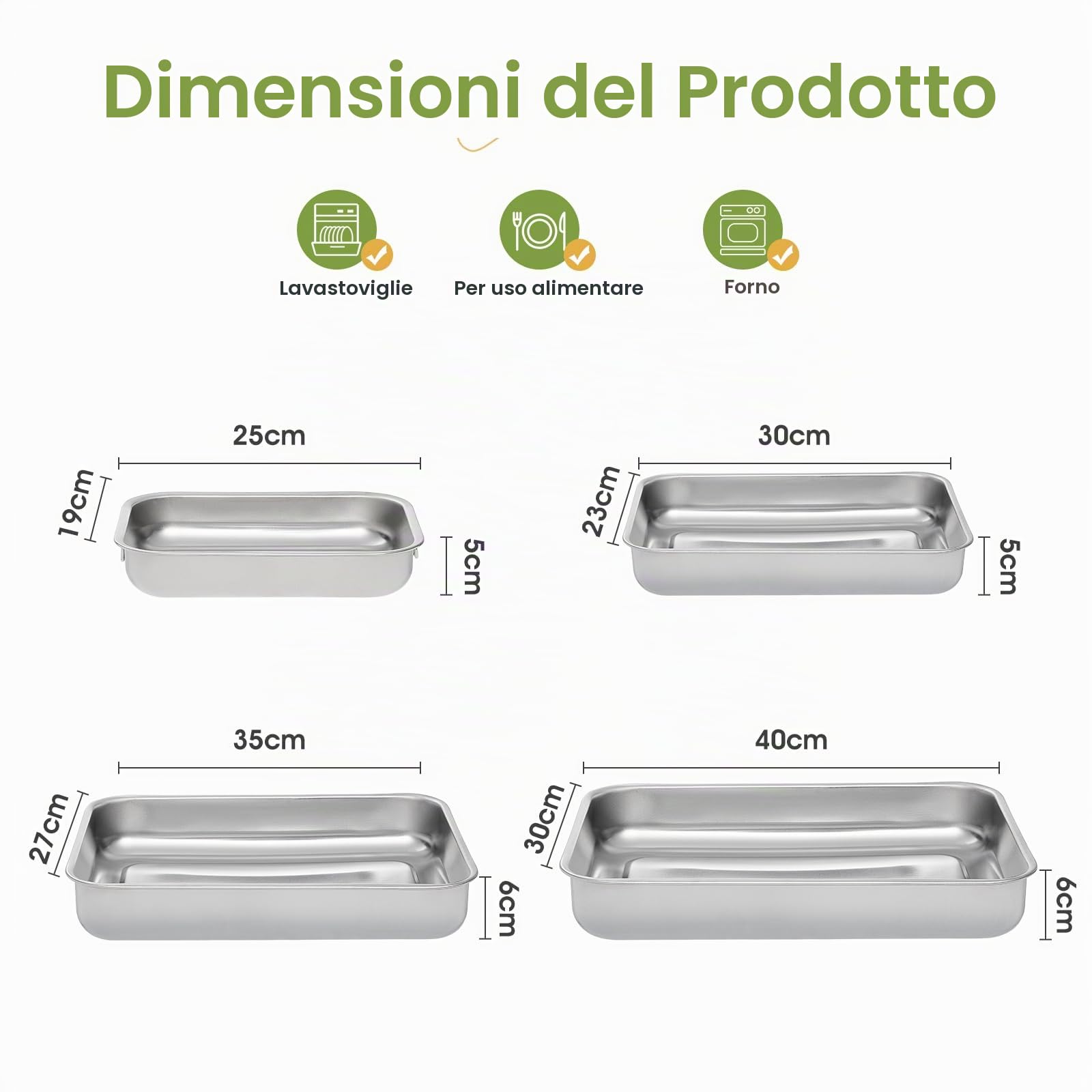 Set di Teglie da Forno da 4 Pezzi in acciaio inox rettangolare con maniglie