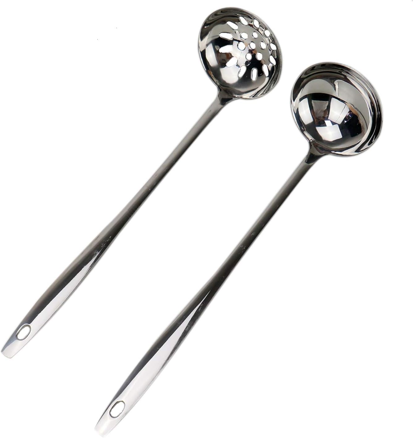 AQUEENLY Soup Ladle and Skimmer Spoon, 2 In 1 Stainless