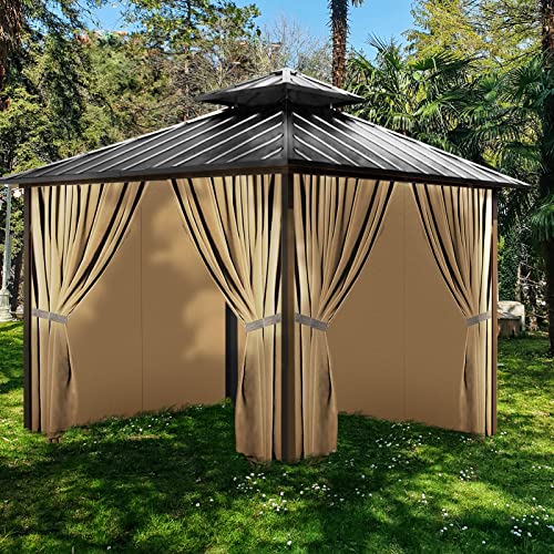 10'X12' Gazebo Curtains Outdoor Waterproof, Universal Replacement Curtain 4-Panels, Sidewalls With Zipper For Garden, Patio, Yard (Only Curtains) #TOP4