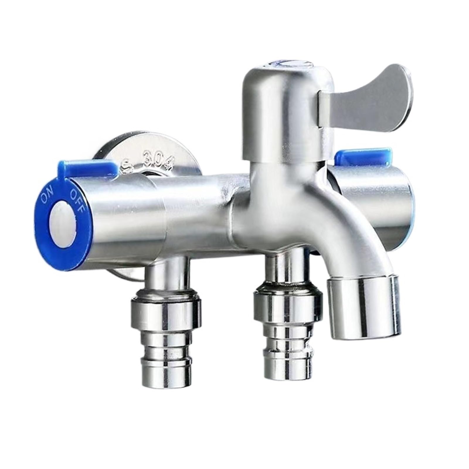 Yilwpv Silver Stainless Steel Three Way Tap Sink Faucet Washing Machine 2 Angle Valve With Raw Tape 12X6x9cm G1/2" For Bathroom