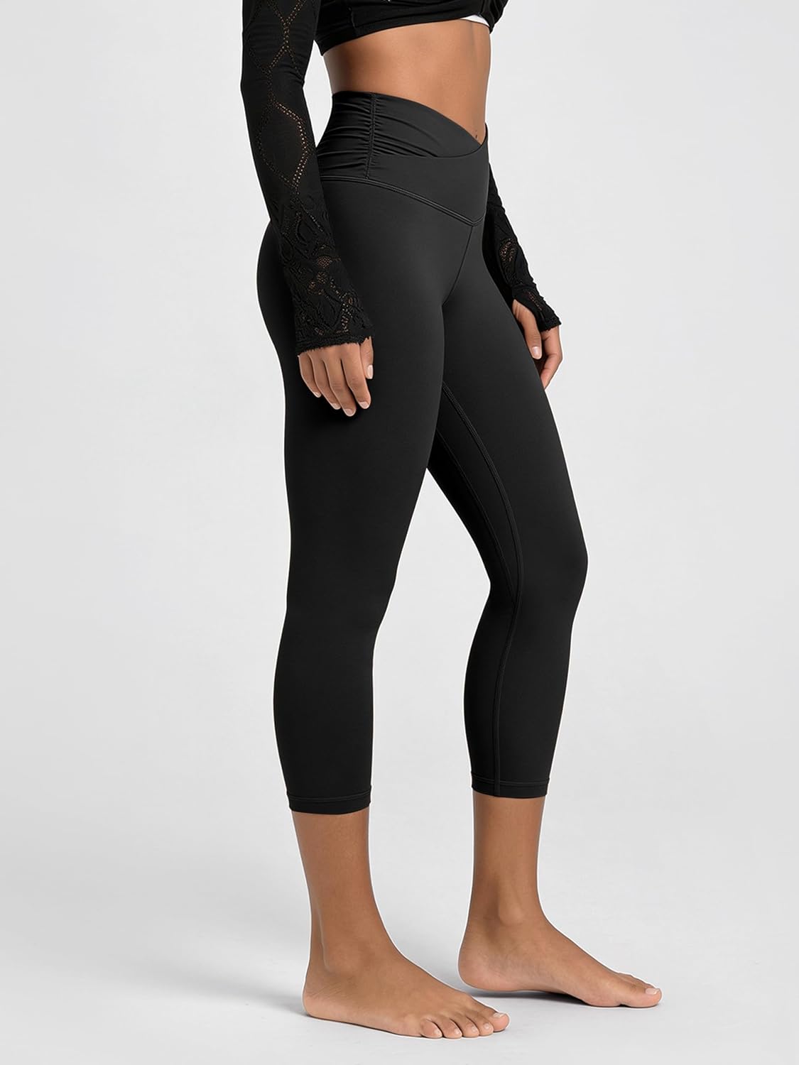 ODODOS Women's Cross Waist Yoga Leggings with Inner Pocket, 23"/25"/28" Gathered Crossover Workout Yoga Pants