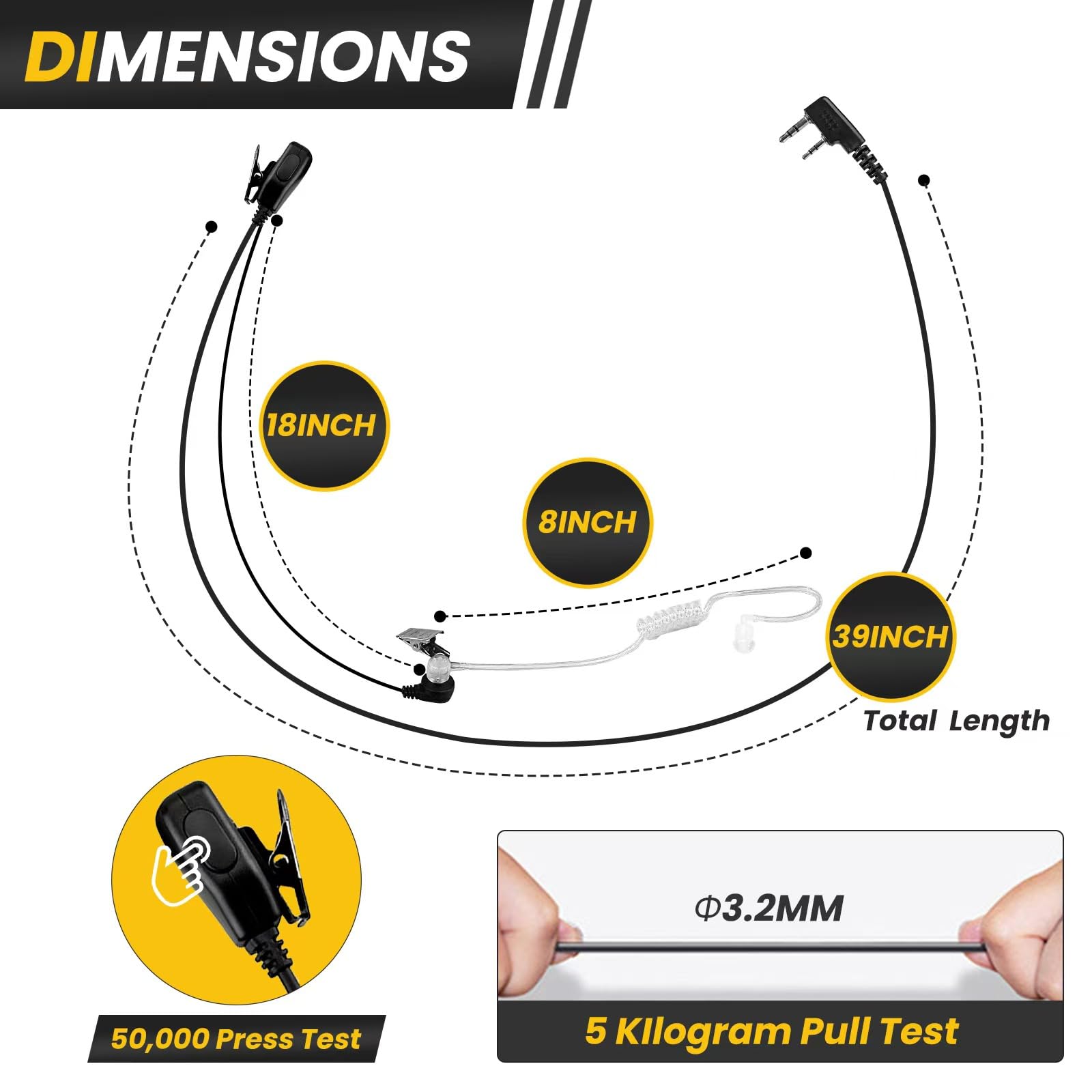 Confezione da 5 auricolari radio bidirezionali con microfono, cuffie per walkie talkie a tubo acustico, compatibili con Kenwood, Baofeng, BTECH, Retevis, Wouxun (tipo K a 2 pin)
