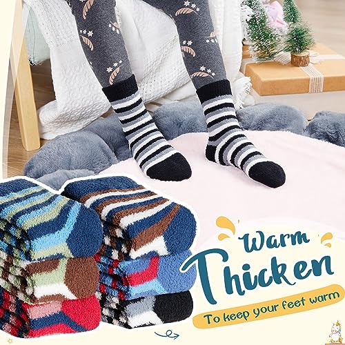 Image of Eyean Kids Fuzzy Socks Non Slip Soft Fluffy Slipper Grips Socks Warm Plush Cozy Cabin Boy Girls Crew Socks 6 Pairs
