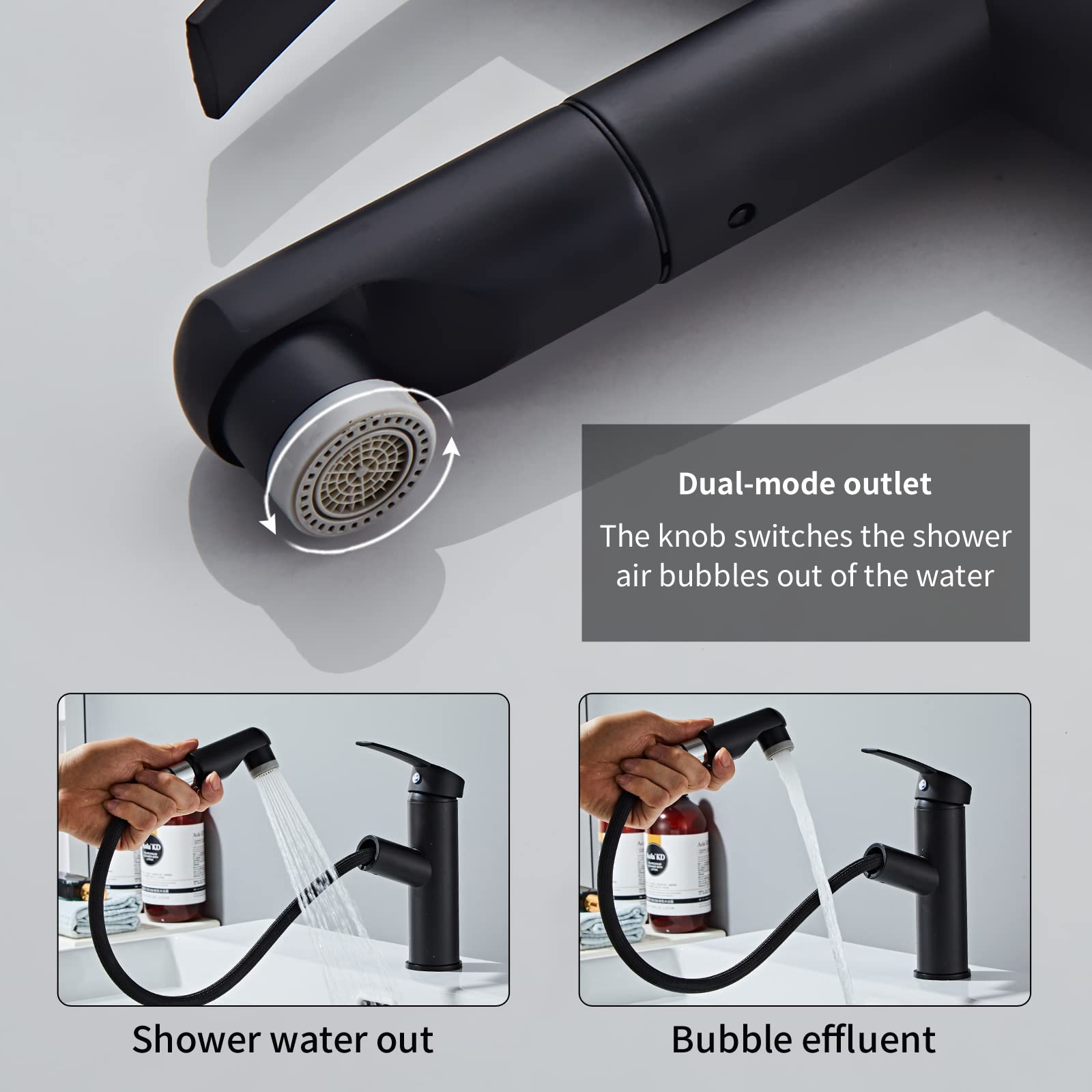 Sumeber Rubinetto Bagno Rubinetto con rubinetto del bacino retrattile con del miscelatore di tipo 2-jet adatto a del miscelatore di superficie caldo freddo (doccia nera)