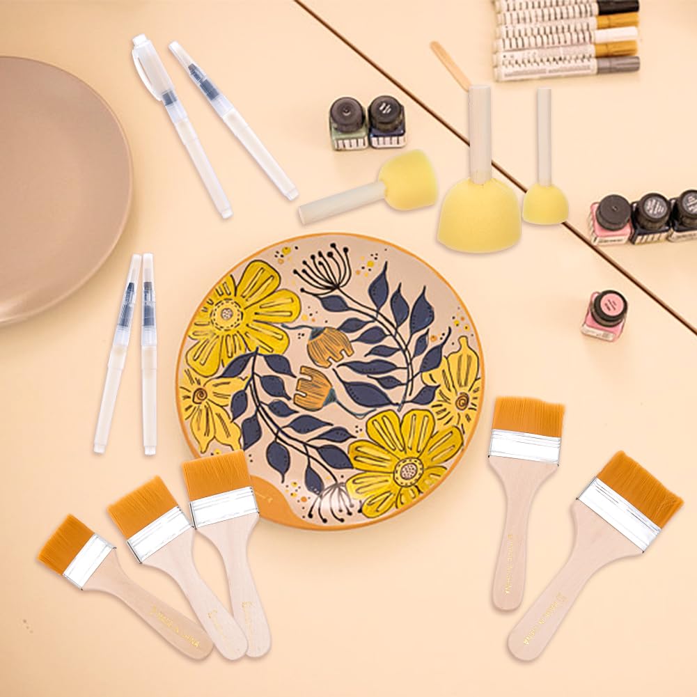 WEBEEDY - Kit de herramientas para decoupage (27 unidades, con 5 cepillos de esponja, 12 cepillos de madera, 6 bolígrafos de agua, 2 botellas de pulverización y alfombrilla de mesa de silicona para