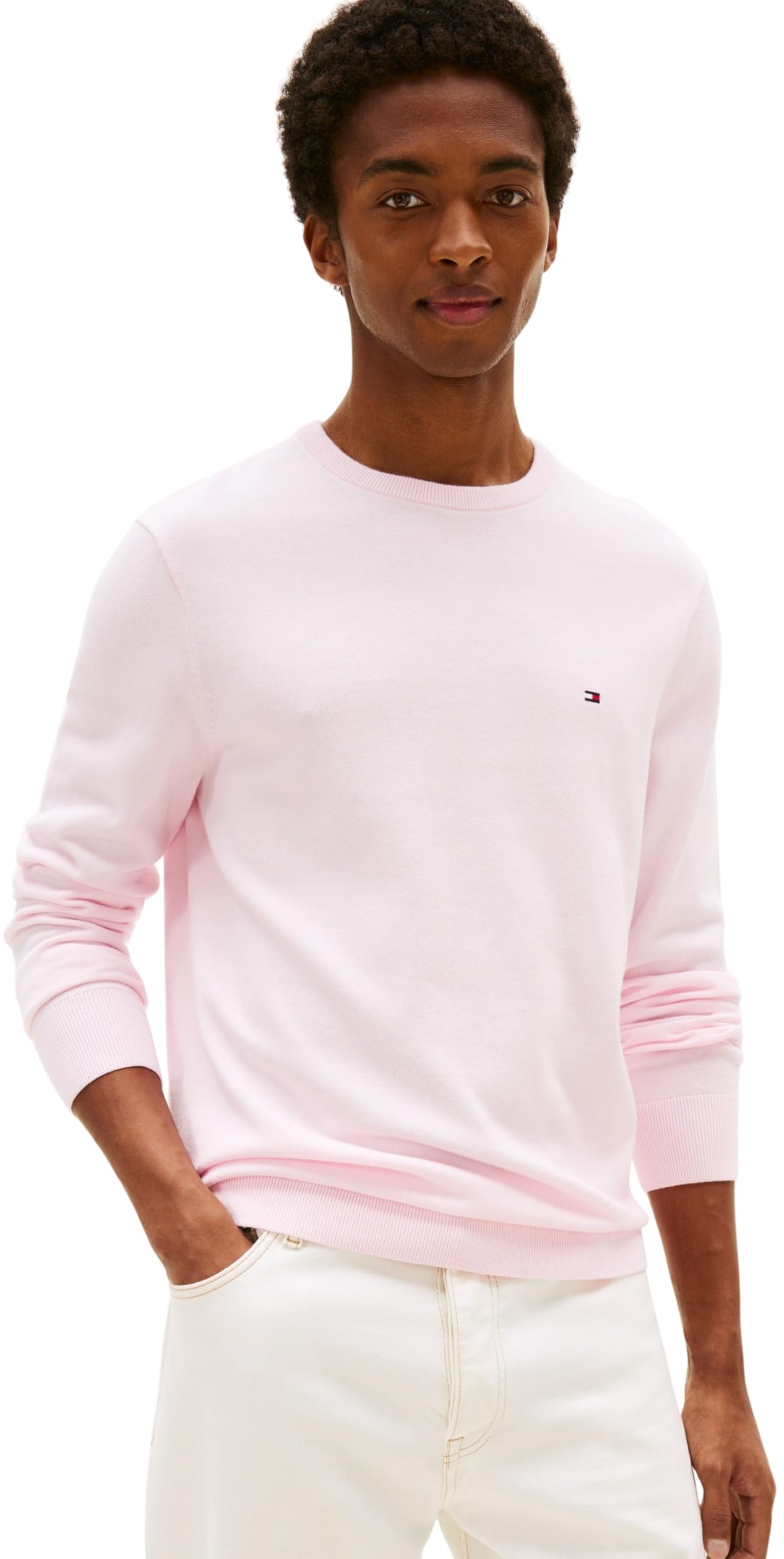 Tommy Hilfiger Men’s Essential Cotton Round Neck Jumper, Pink (Pink Lily), XL