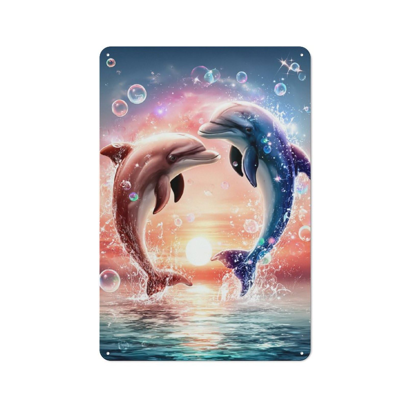 Junmoney Dolphin Dance At Sunset Retro Metal Wall Sign 30X20cm With For Bar Or Restaurant, A Housewarming Gift For Hospitality Decor Collectors