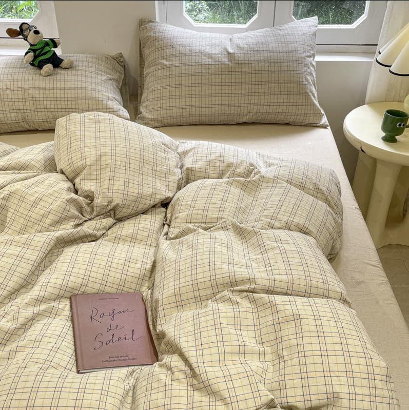 Vryxel Gingham Bedding Single Duvet Cover Set Bed Zipper Yellow Purple 135×200CM — image 1