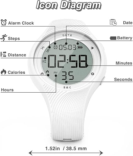 Miniatura 2 de Reloj digital impermeable con podómetro, rastreador de actividad física sin Bluetooth, contador de pasos, distancia, reloj despertador vibratorio,