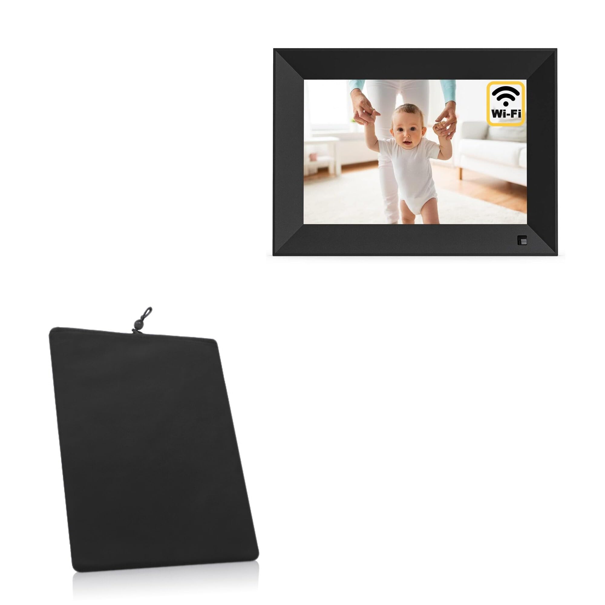 BoxWave Case Compatible with Arktronic 10.1 in Picture Frame Smart WiFi Digital - Velvet Pouch, Soft Velour Fabric Bag Sleeve with Drawstring - Jet Black