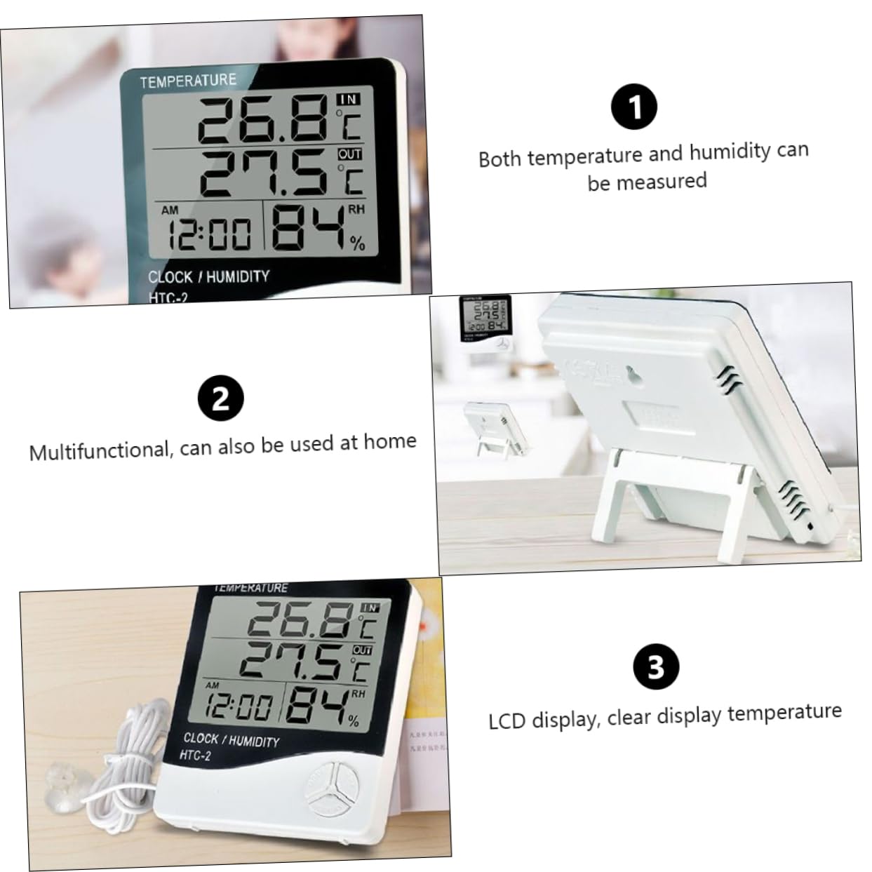 BESPORTBLE 2stücke Lcd Digital Aquarien-thermometer Mit Hygrometer Digitales Thermometer Für Fischbecken Wasser-terrarium Große Lcd-anzeige Präzise Temperatur Und Feuchtigkeitsmessung