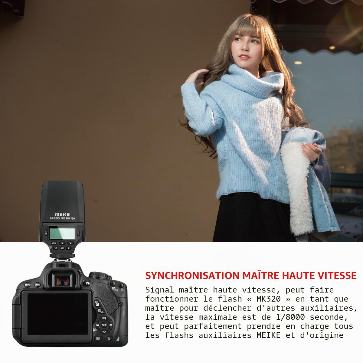 Meike MK-320C Speedlite Flash TTL Compatible avec Canon Mirrorless DSLR Hot Shoe Camera 1D Mark Series 1DS Series 5D Mark II 5D Mark III 5D 6D 7D 7D Mark II 50D 60D 70D 100D 550D 600D 700D