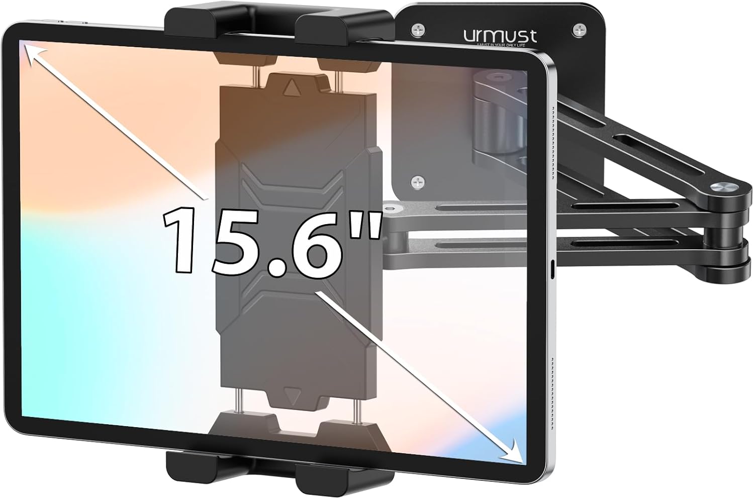 Urmust Tablet Wall Mount Holder for iPad, 360 Rotation Adjustable Stand with Aluminum Extendable Arm, Compatible with iPad mini/Air/Pro/Galaxy Tab/Kindle, All 4.7-15.6" Phones & Tablets