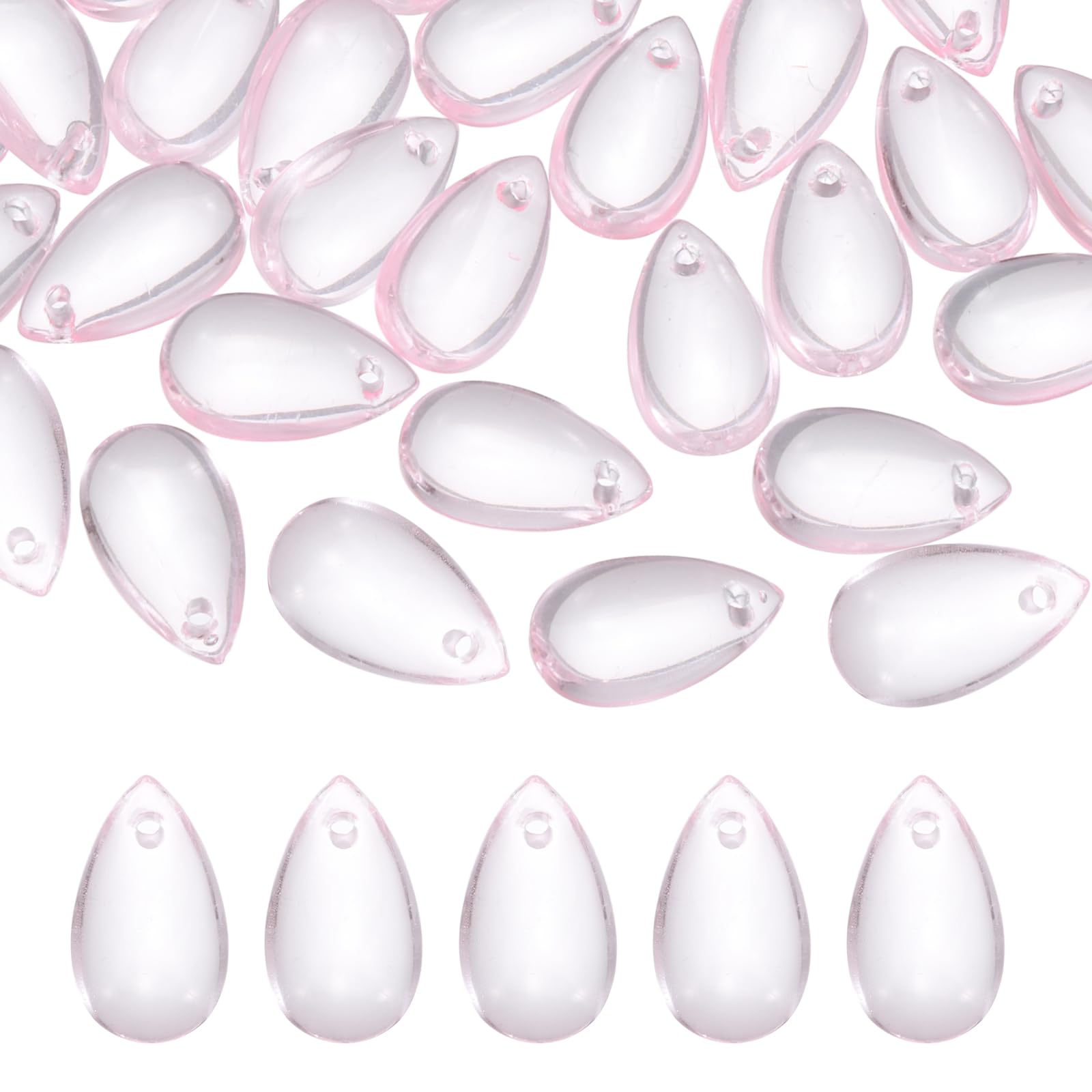 PATIKIL Teardrop Beads, 50Pcs Crystal Tear Drop Top Drilled Pendants Charm Teardrop Czech Glass Beads for DIY Jewelry Making Bracelets Necklace Earings Craft, Light Pink