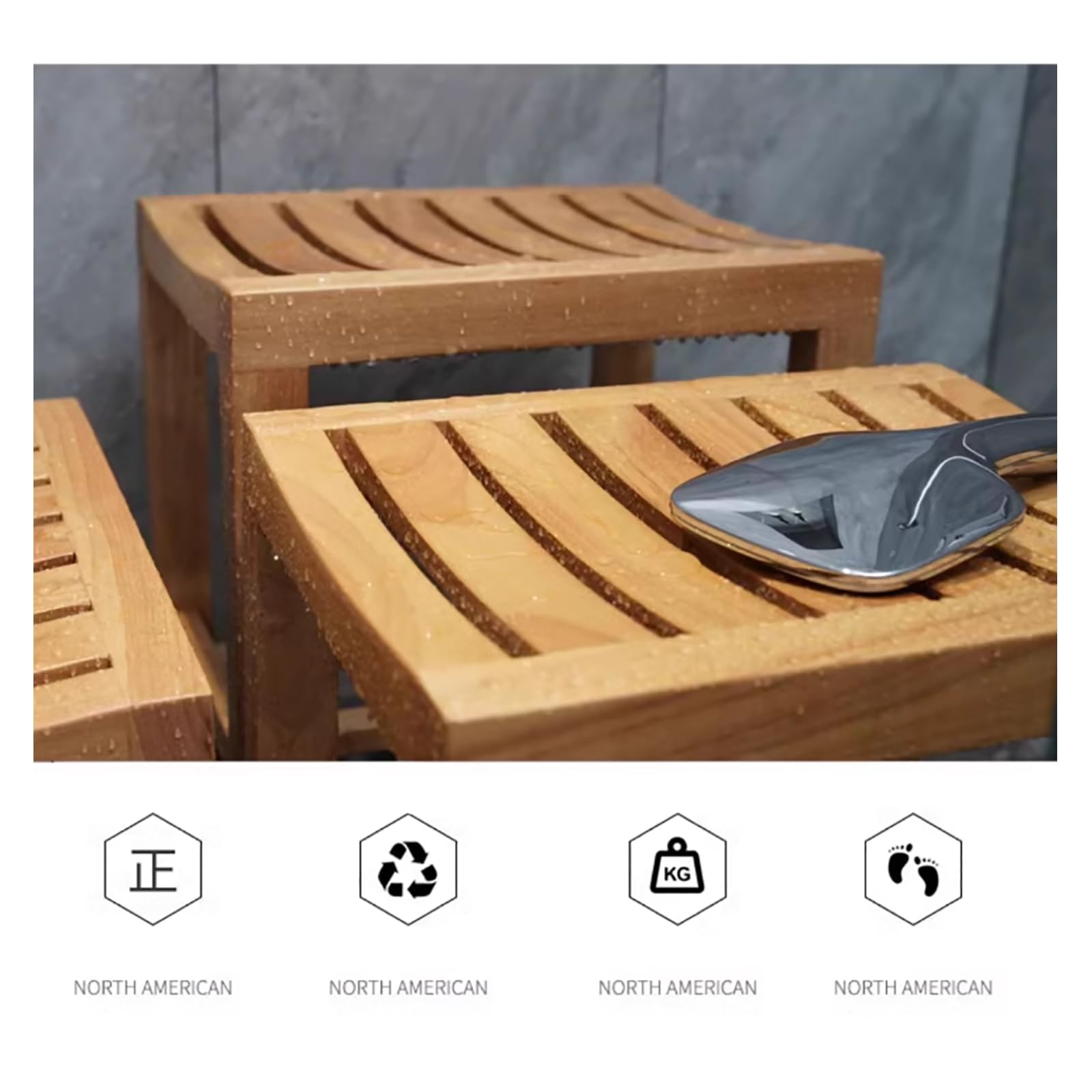 Taburete de ducha de madera maciza, silla de patio sin respaldo con estante para uso en interiores y exteriores, muebles de jardín (16.5 x 12.9 x 13.8 pulgadas, beige)