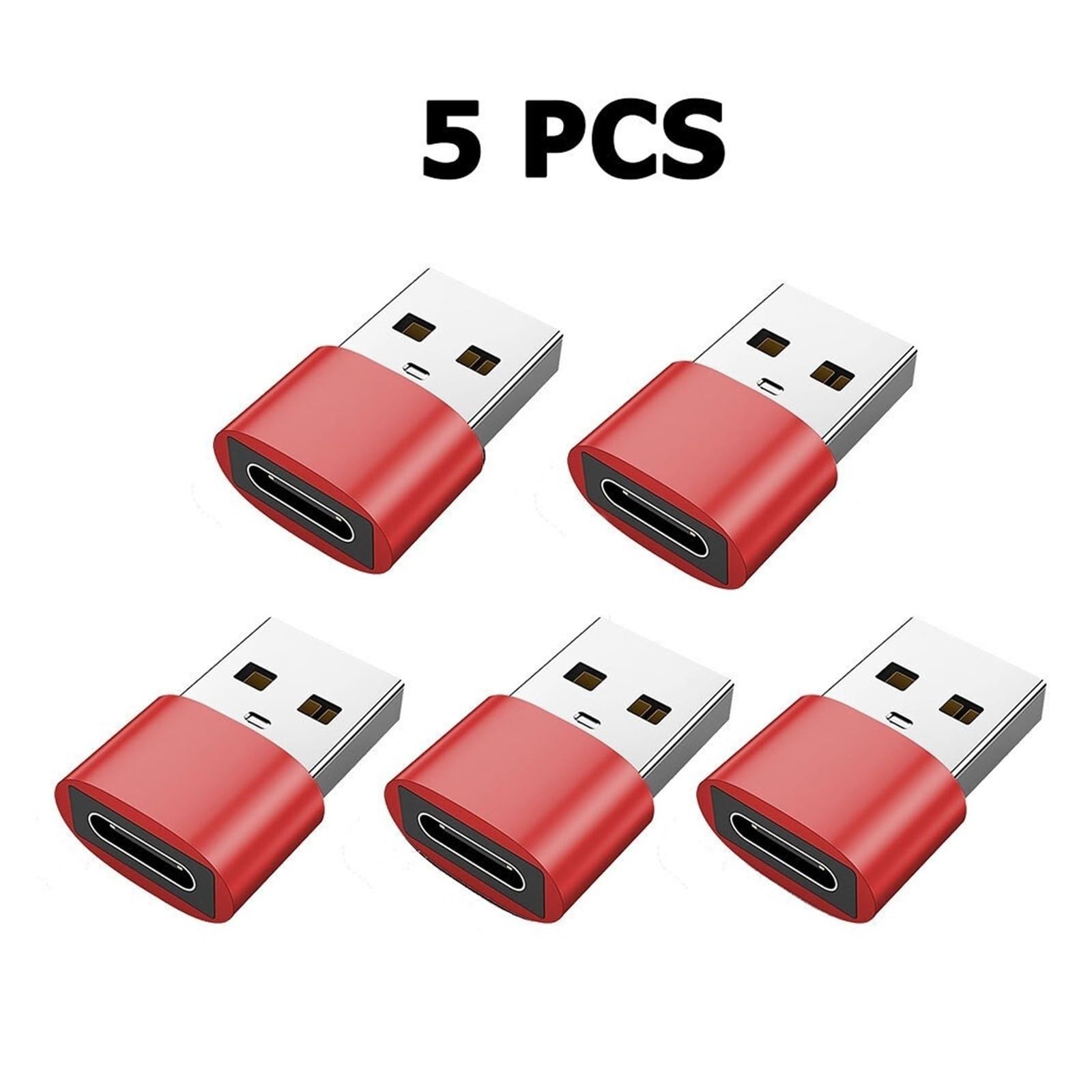 5/10 adaptadores USB a tipo C OTG USB-A macho a USB-C hembra para transferencia de datos de laptop (rojo, 5 piezas)