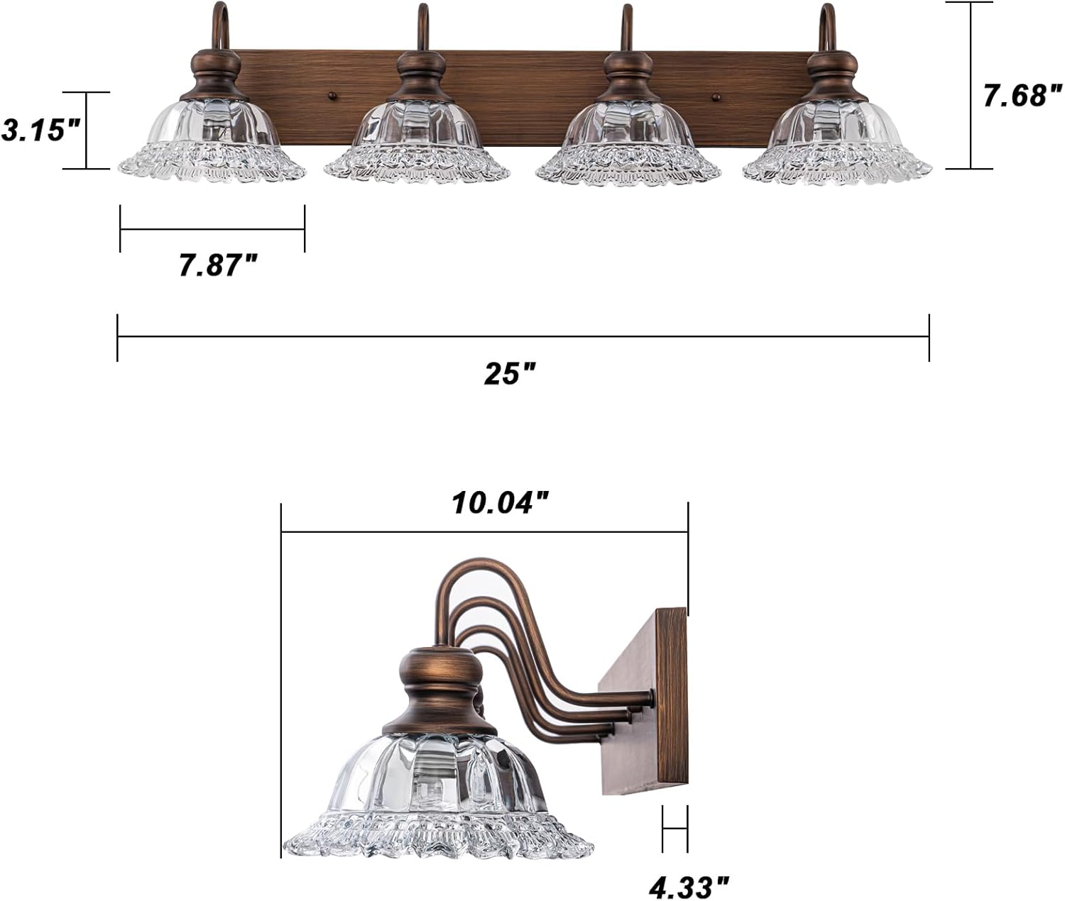 EDISLIVE ORB 4-Light Vintage Vanity Light for Bathroom Bath Wall Light Fixture with Clear Flower Glass Shades 33.74" E26 Antique Wall Sconce for Bedroom Hallway Living Room Vanity Mirror