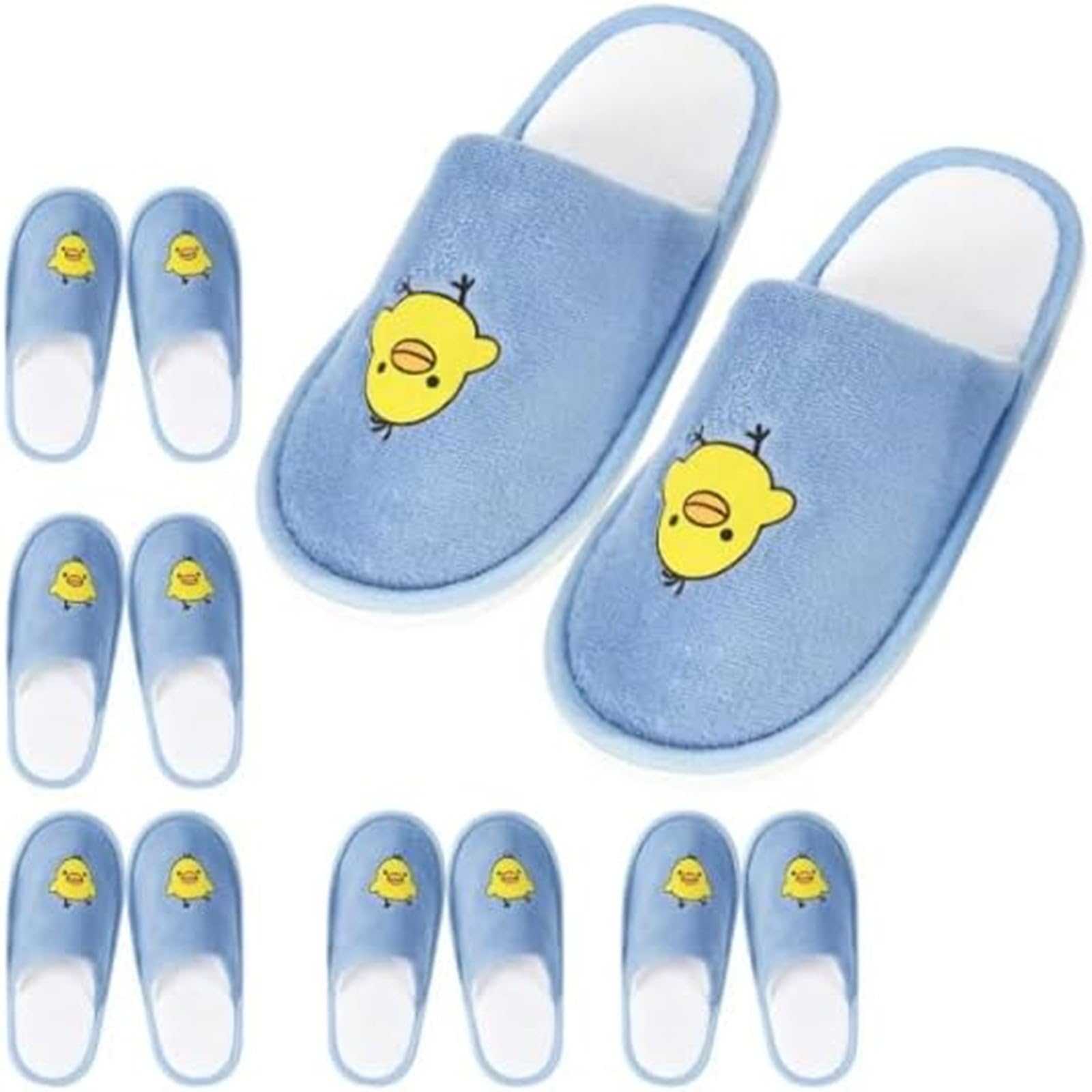 NUHUi 6 works Kids Disposable Spa Slippers Age 4-8 Indoor House Hotel Kids Guest Spa Smiling Yellow Chicken Face Blue 4.5-5 Years Big Kid