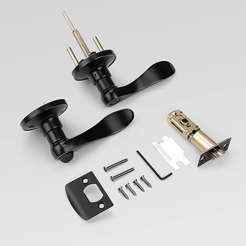 Miniatura 6 de KNOBWELL Paquete de 8 pomos de puerta color negro mate para interiores para dormitoriobaño, manijas de puerta de privacidad con cerradura de giro