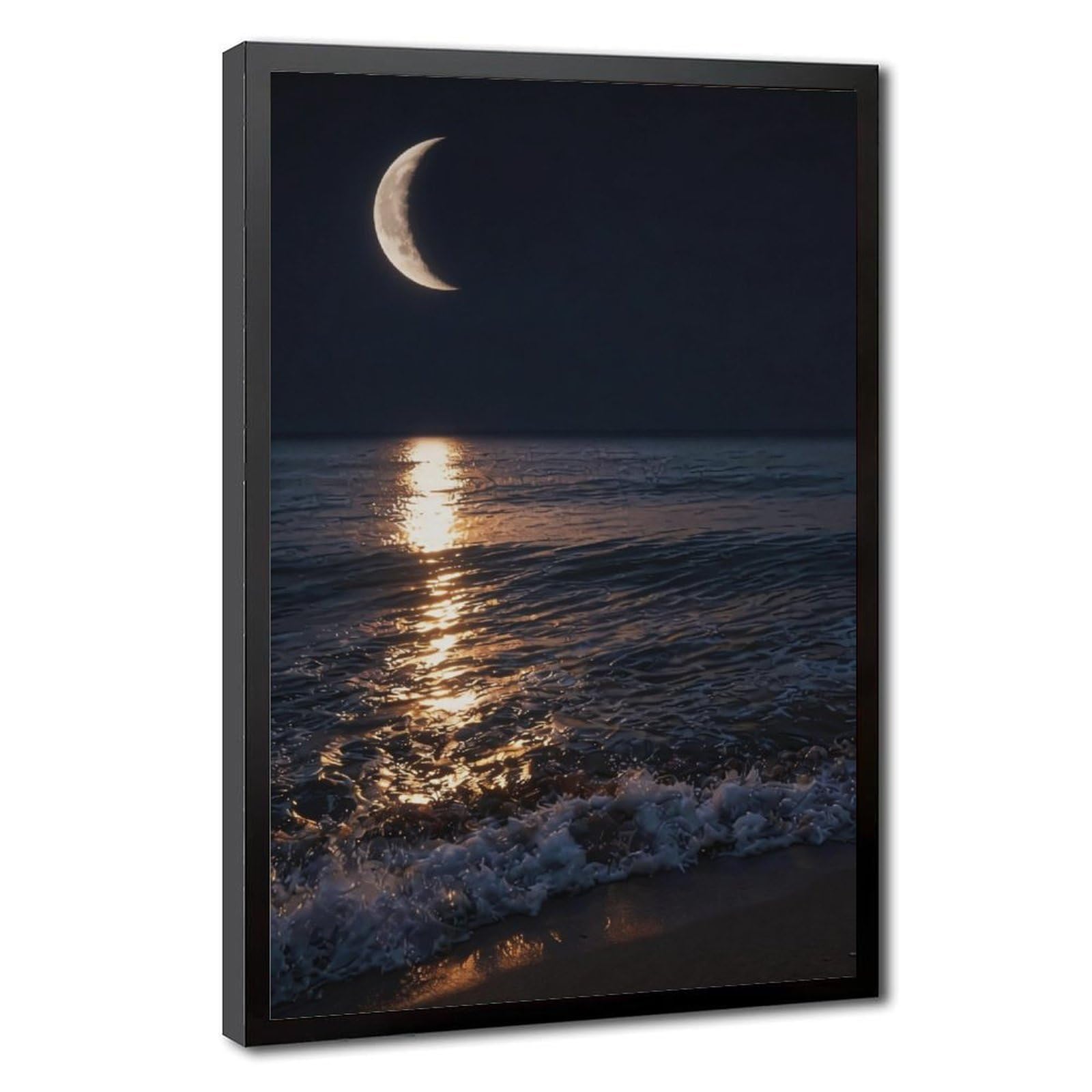 Bareronor Night Ocean And Moon Canvas Poster Bedroom Decor Landscape Office Room Decor Gift 24" L X 36" W